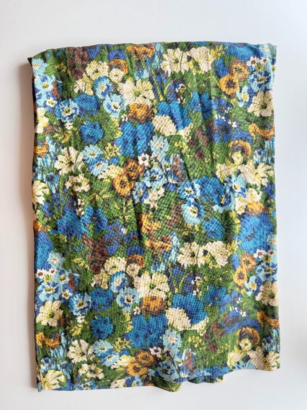 Vintage 5TH AVENUE DESIGNS Blue Green Floral Barkcloth 84" x 60" Curtain Panel